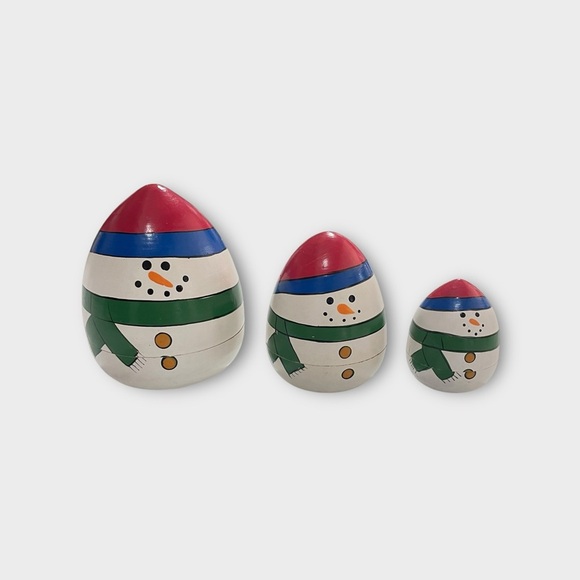 Vintage Snowman Russian Nesting Dolls (3 pieces) Wooden Largest is 3.5 Inches - Picture 2 of 9